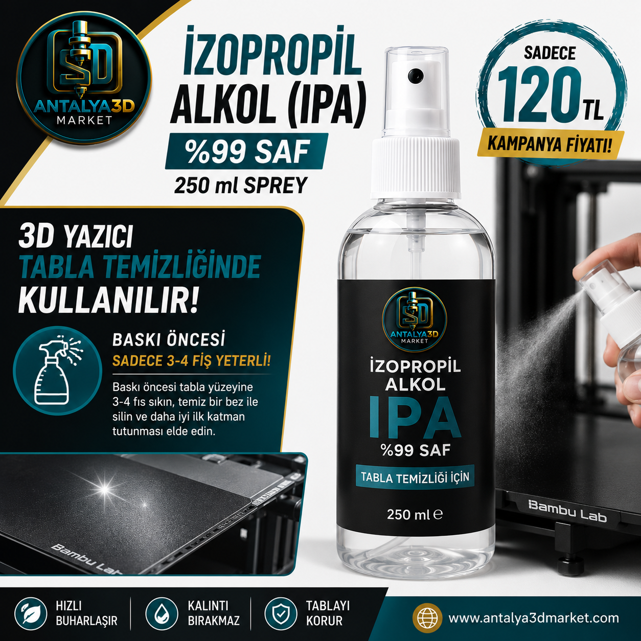 Saf IPA %99 İzopropil Alkol 250ML